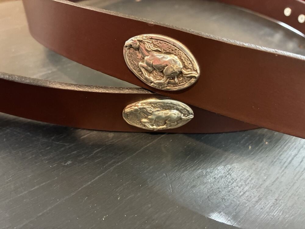 Brown Genuine Leather Belt with 4 Running Horse Conchos Size 46 NEW